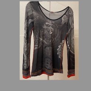 2026 French ‘Nouba’ top full sleeve top with dragon graphic print contrast stitc